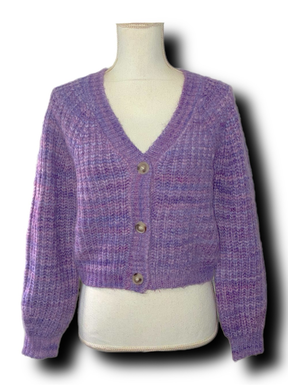 Jessica Simpson V-Neck Button Front Space Dye Cozy Comfy Wool Cardigan Sweater